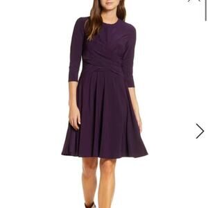 Eliza J Dress Twist Fit & Flare Size 10 Plum Purple Eggplant Long Sleeve